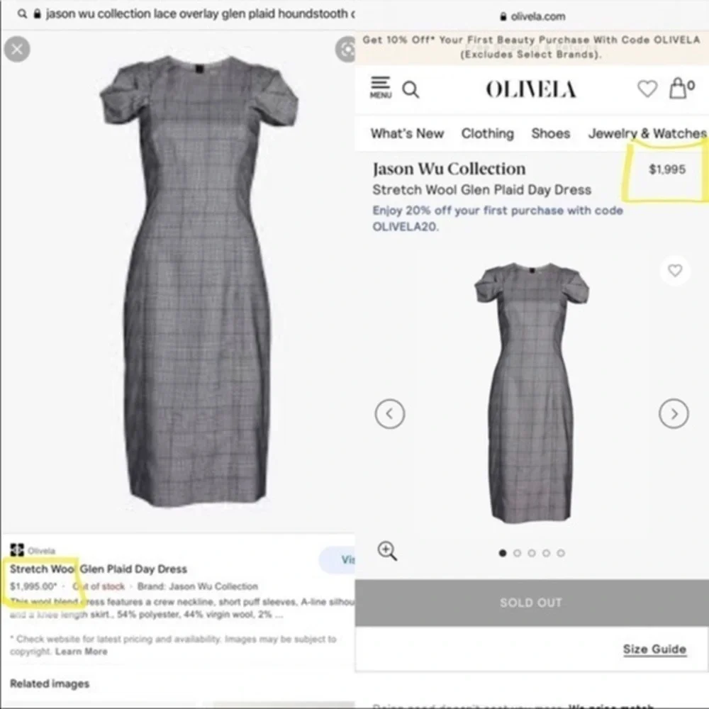 🆕 Jason Wu Collection Runway Cap Sleeve Plaid & Polka Dot Lace Midi Dresse - Picture 2 of 16
